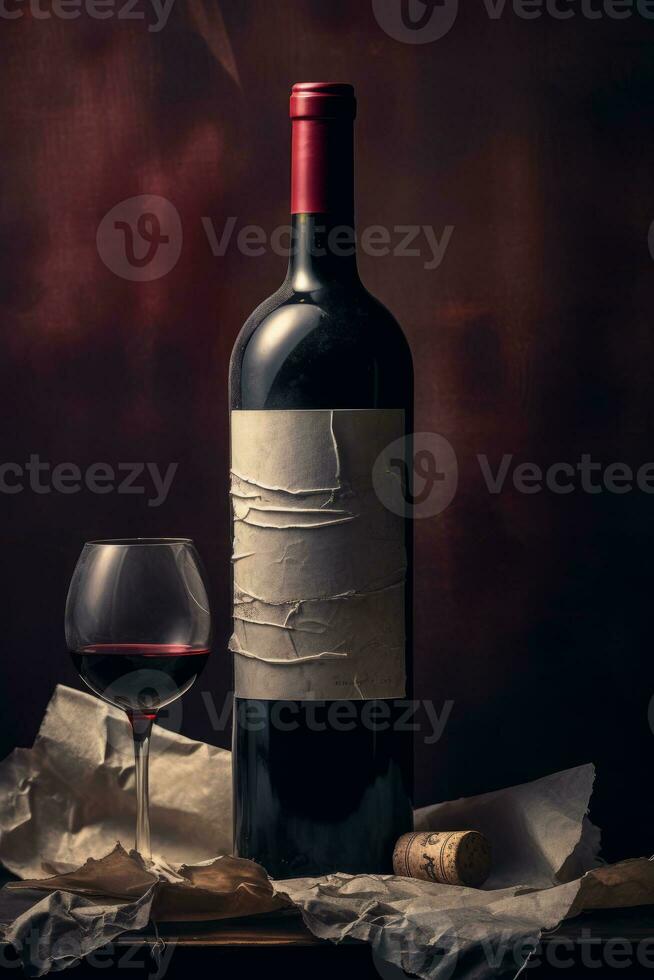 Ai Generative Photo of a bottle of red wine