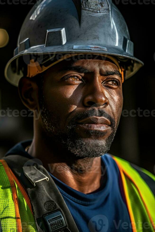Ai Generative Photo closeup of a worker in a hard hat