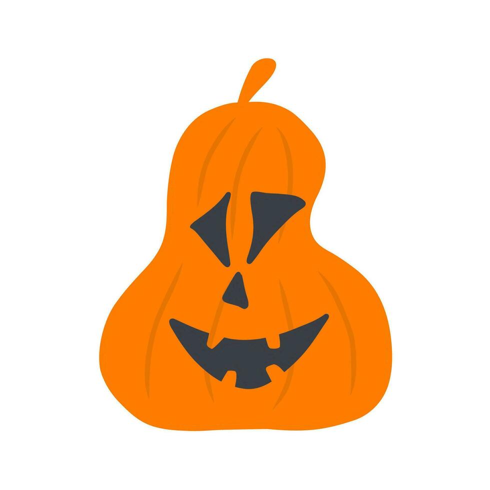 Víspera de Todos los Santos calabaza icono. Víspera de Todos los Santos de miedo calabaza con sonrisa, contento rostro. naranja squash silueta aislado en blanco antecedentes. dibujos animados vistoso ilustración. vector. otoño símbolo. plano diseño. vector