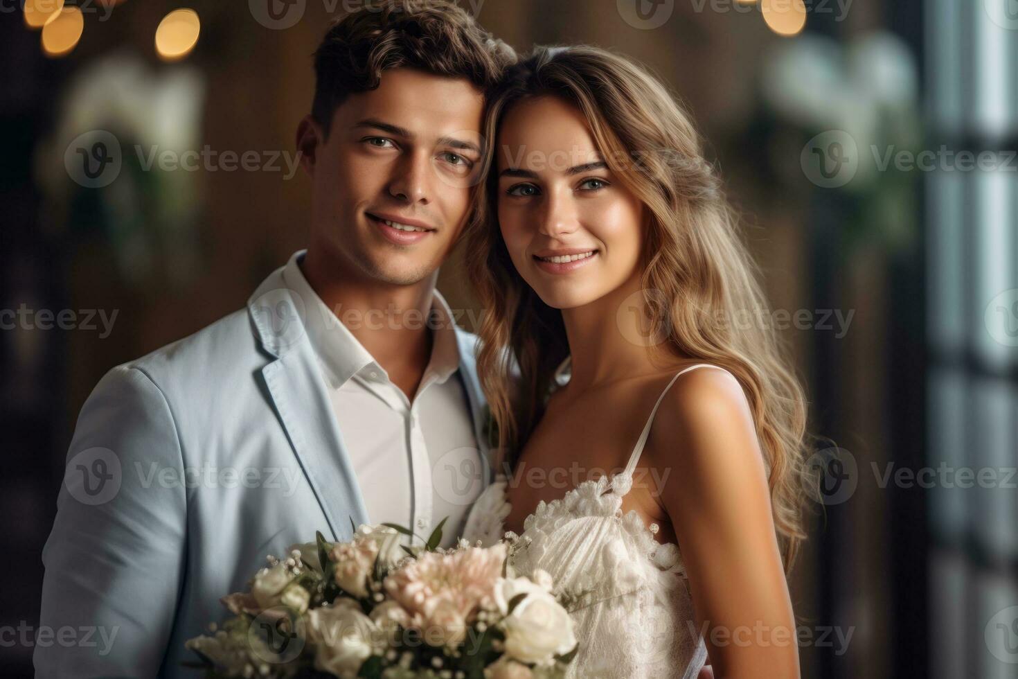 Ai Generative Photo portrait of a couple on wedding day