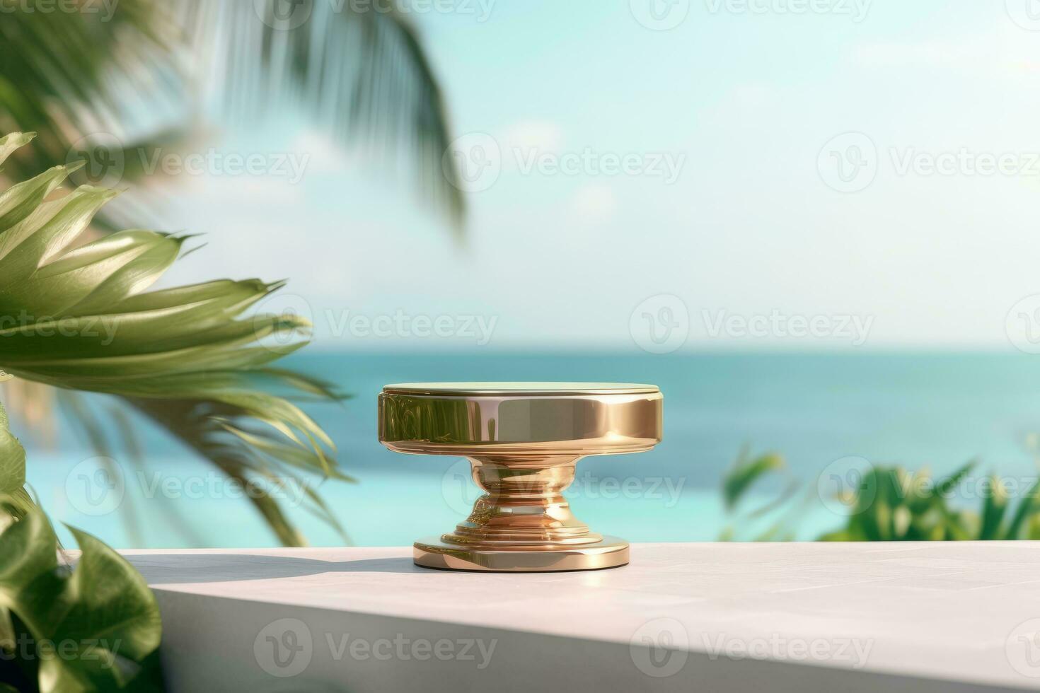 Ai Generative Photo of a podium on the beach for product presentation