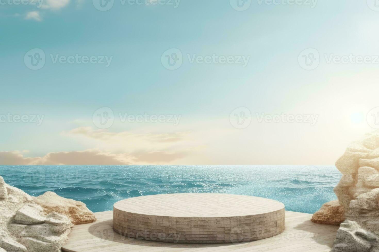 Ai Generative Photo of a podium on the beach for product presentation