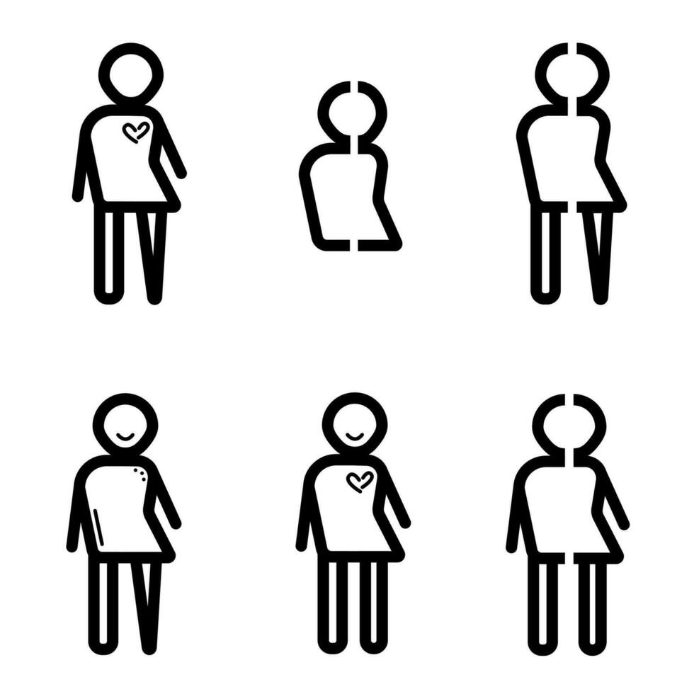 Transgender black line icon set, simple vector pictograms