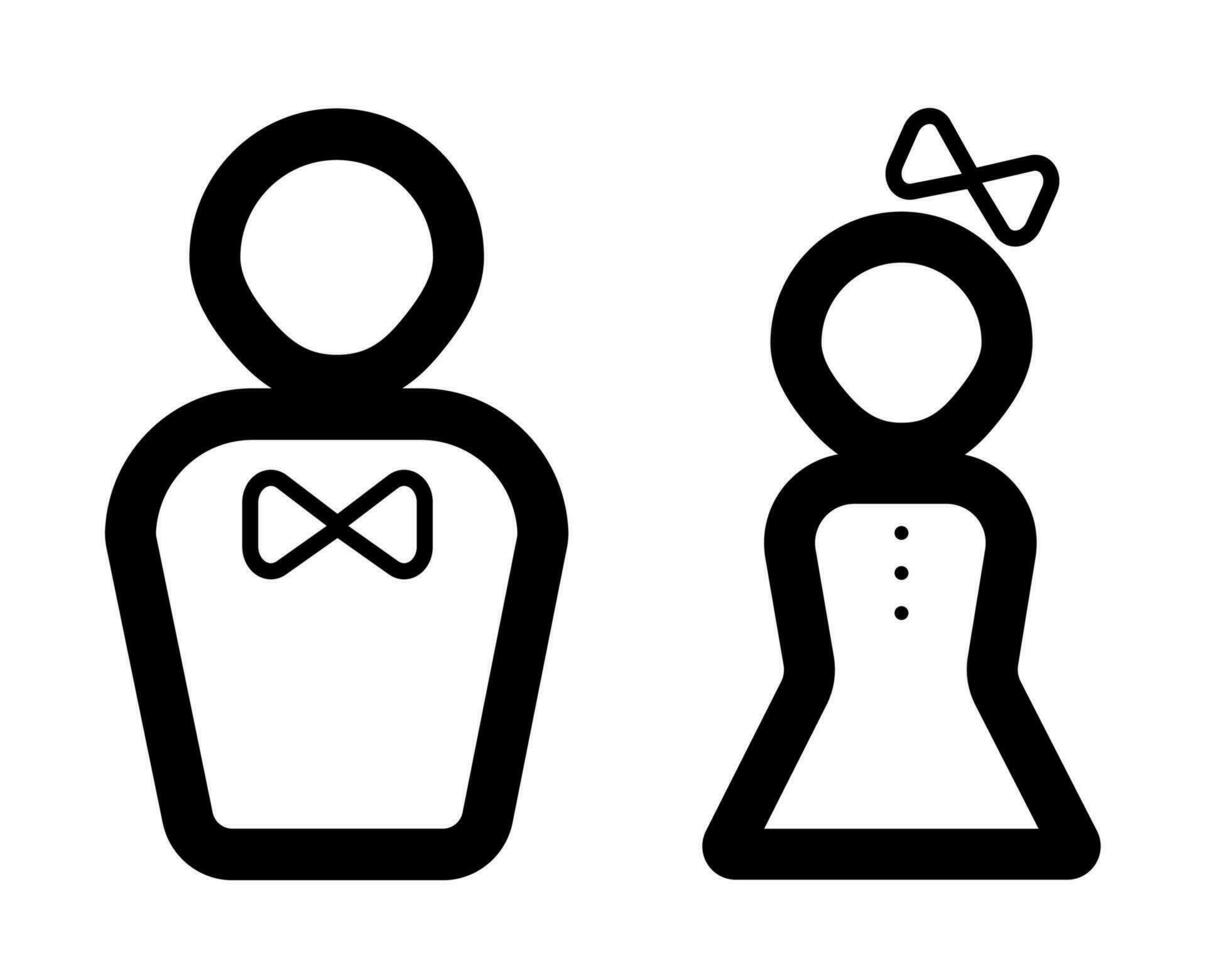 Pareja de hombre y mujer, hembra y masculino firmar, niña y chico símbolo, vector negro línea icono