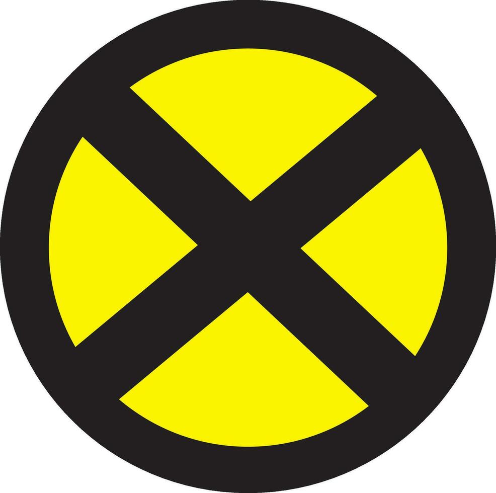 a yellow and black cross sign with a black cross in the middle vector