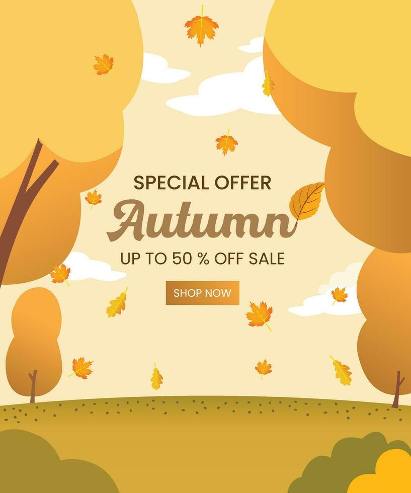 Autumn Sale Background with Leaf Decorations for Shopping Discounts, Promotional Posters, and Leaflet Frames - Vector Illustration Template.