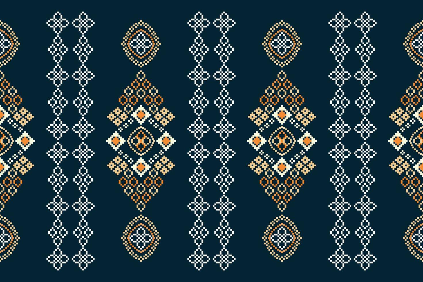 Ethnic geometric fabric pattern Cross Stitch.Ikat embroidery Ethnic oriental Pixel pattern blue background. Abstract,vector,illustration. Texture,clothing,frame,decoration,motifs,silk wallpaper. vector