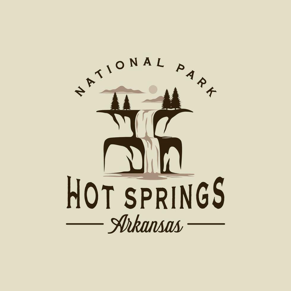 arkansas hot springs logo vector vintage illustration template icon graphic design. waterfall national park landmark sign or symbol for travel business and environment concept
