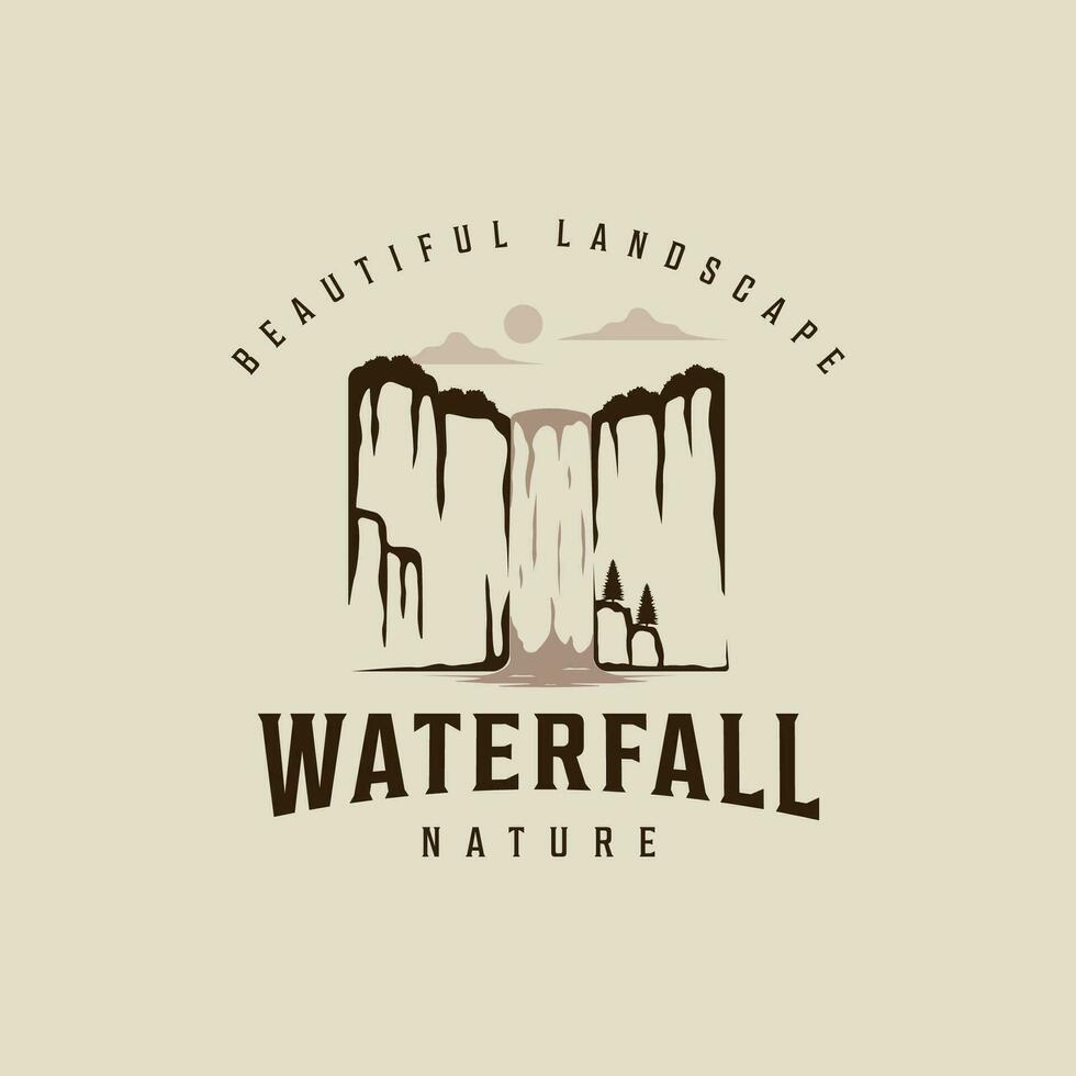 waterfall logo vector vintage illustration template icon graphic design. explore the nature sign or symbol for travel or design print for shirt with retro typography style concept
