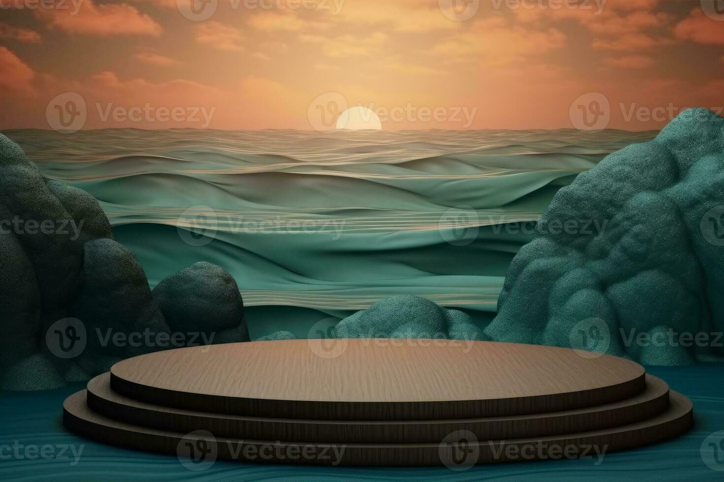 Ai Generative Photo of a podium on the beach for product presentation