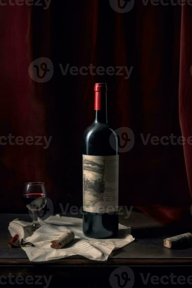 Ai Generative Photo of a bottle of red wine