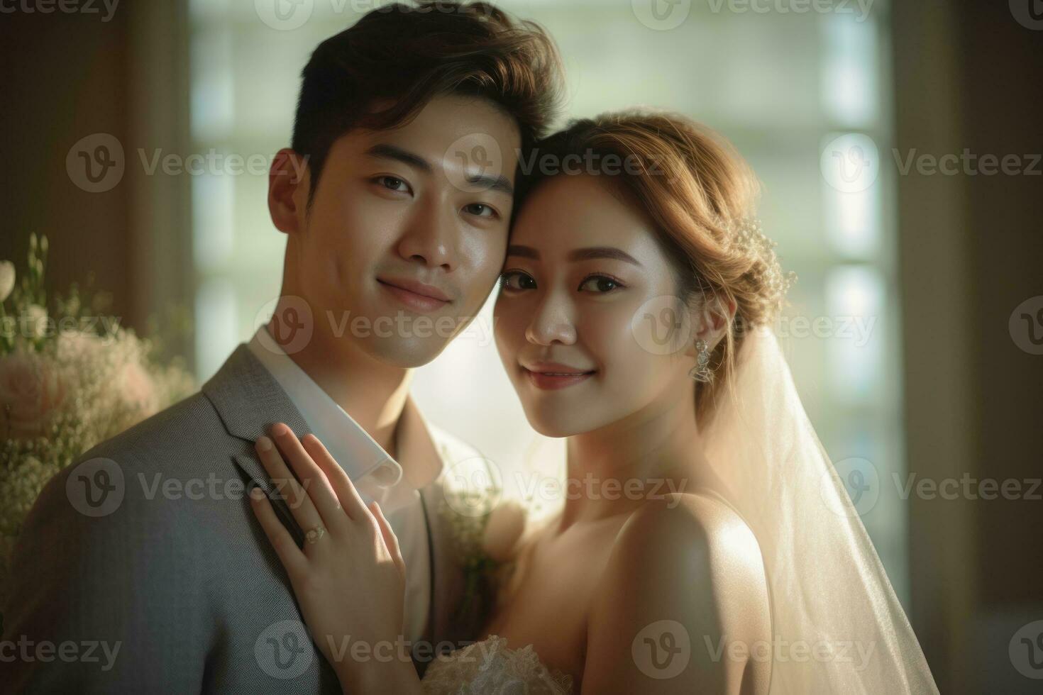Ai Generative Photo portrait of a couple on wedding day