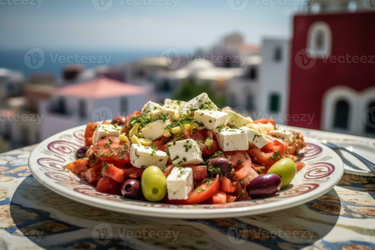 Ai Generative Photo of a greek salad made of tomatoes