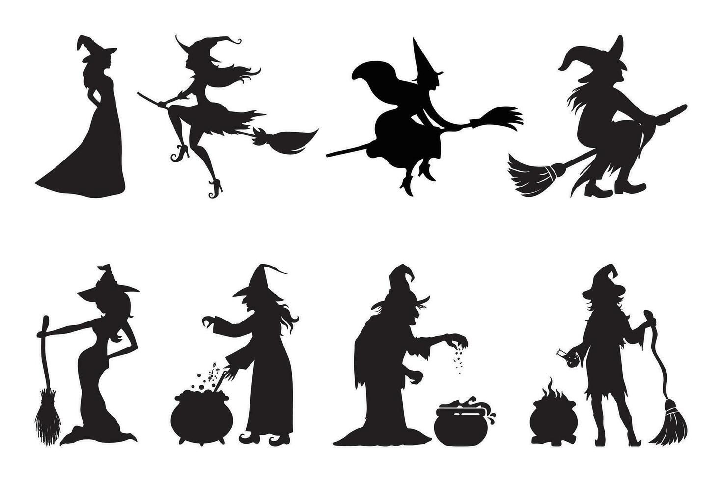 Set of witch silhouette isolated on white background vector