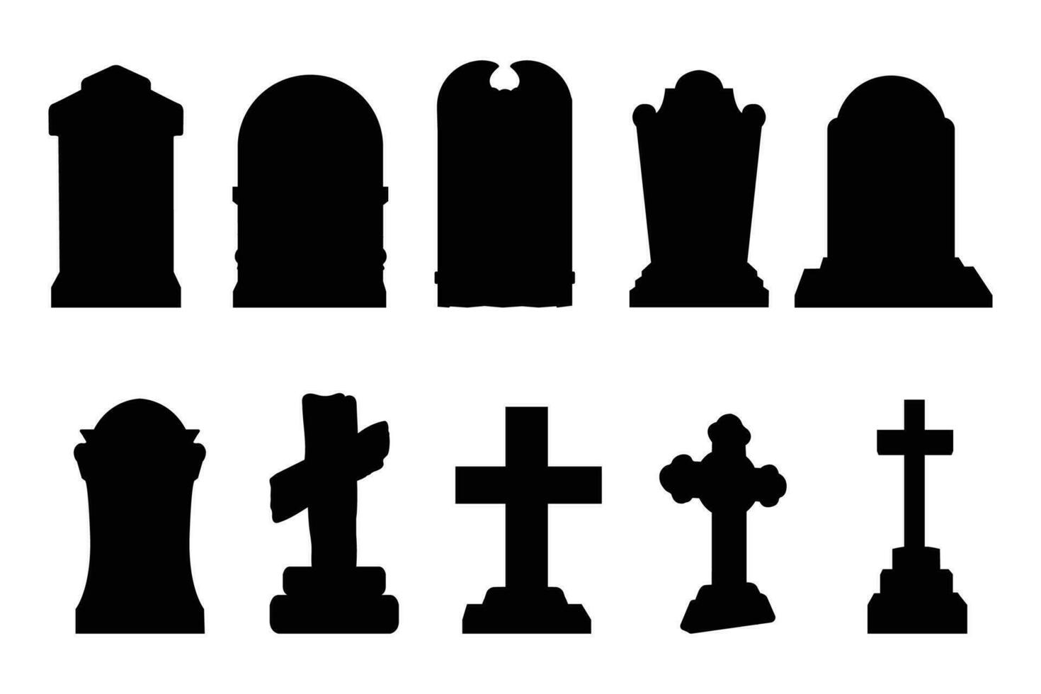 Set of tombstone silhouettes isolated on white background vector