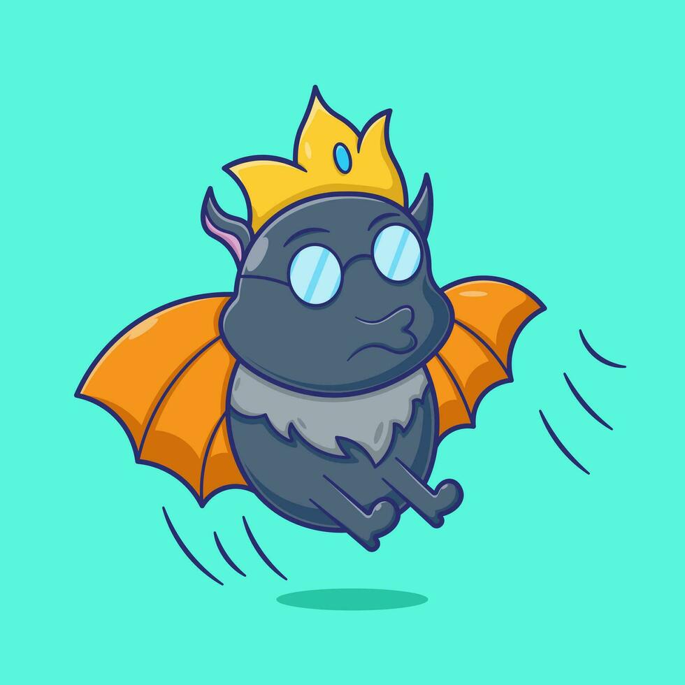 Cute cartoon vector king of bat illustration icon logo mascot concept