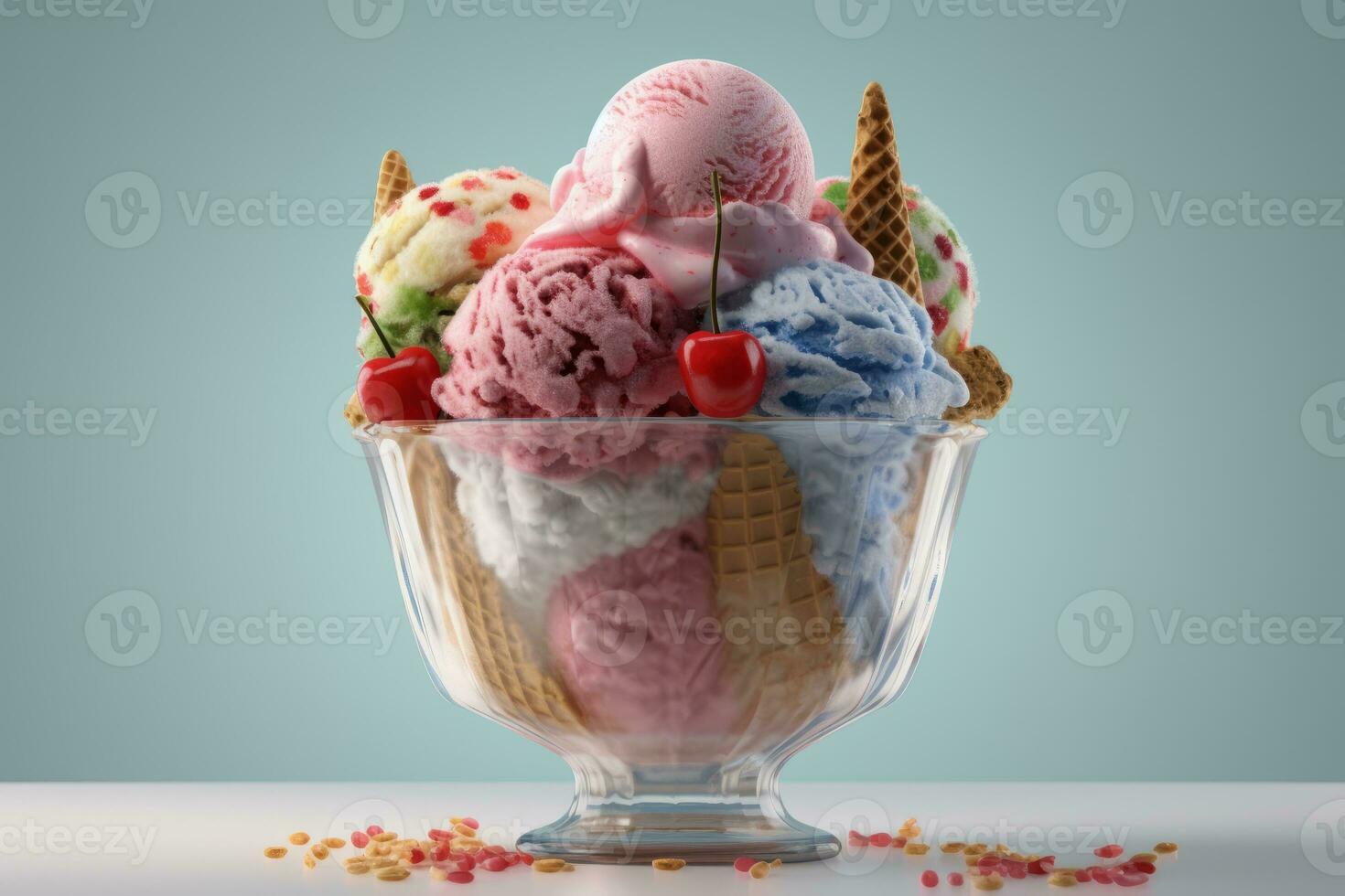 Ai Generative Photo of a ice cream with cherries
