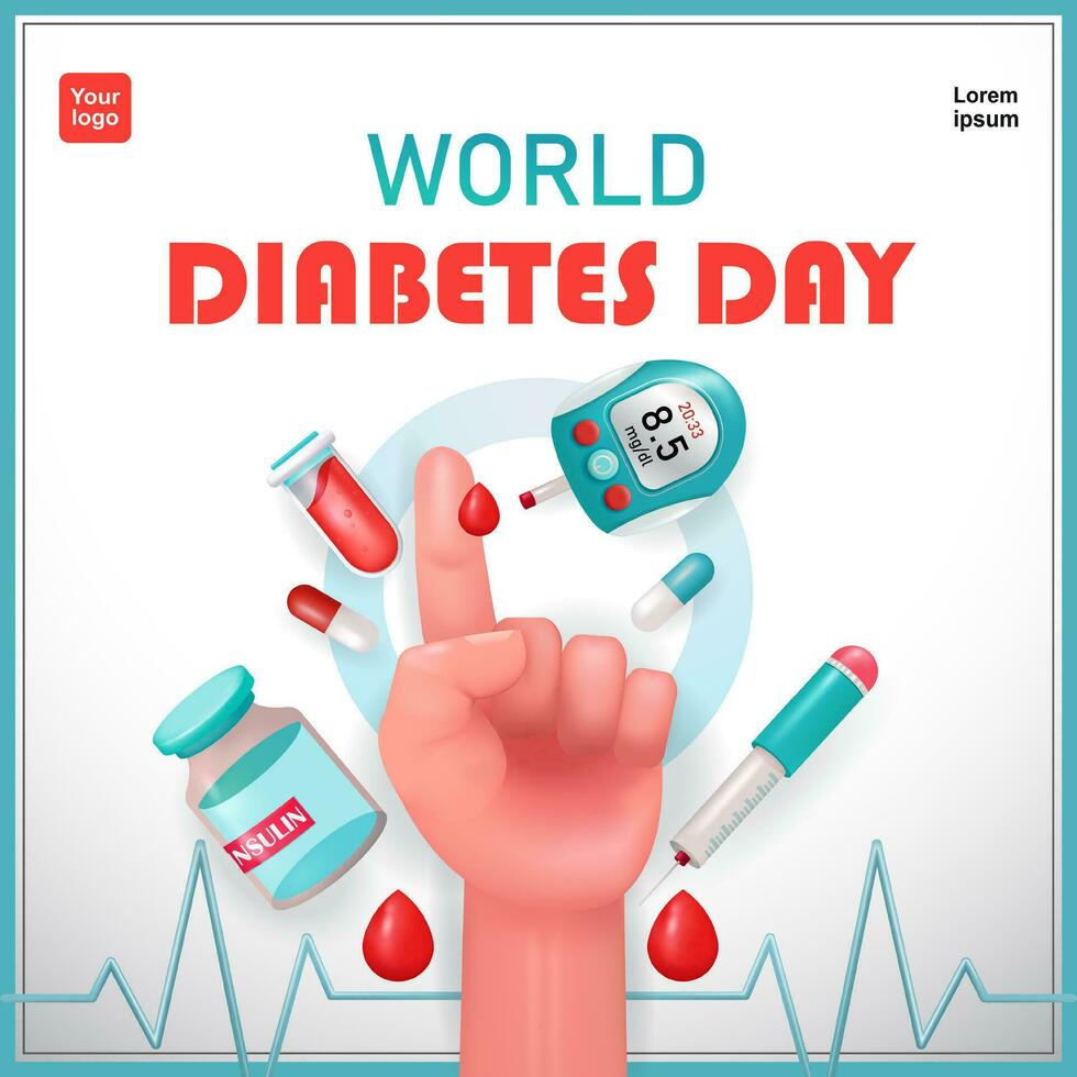 Diabetes Day. Blood glucose meter, Insulin, syringe and medicine. 3d vector, suitable for health and education vector