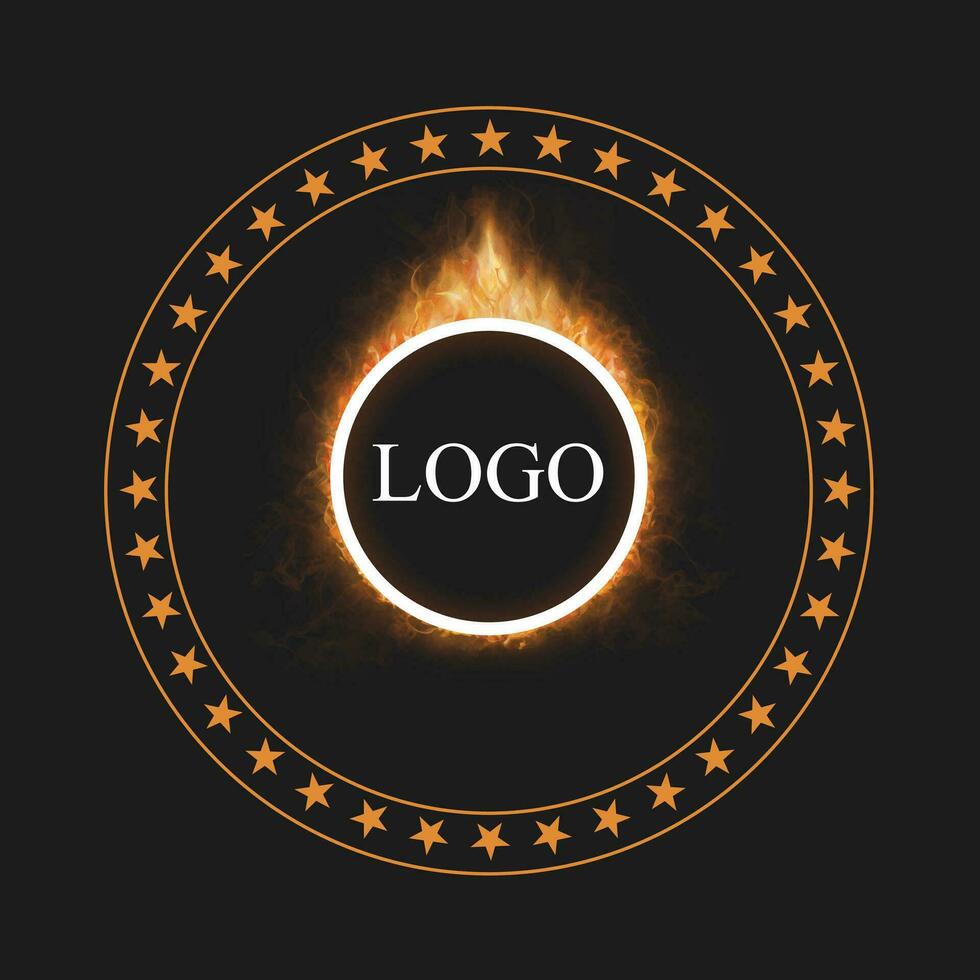 flame frame logo, circle shape, realistic burning fire vector. Circle Star Border logo vector