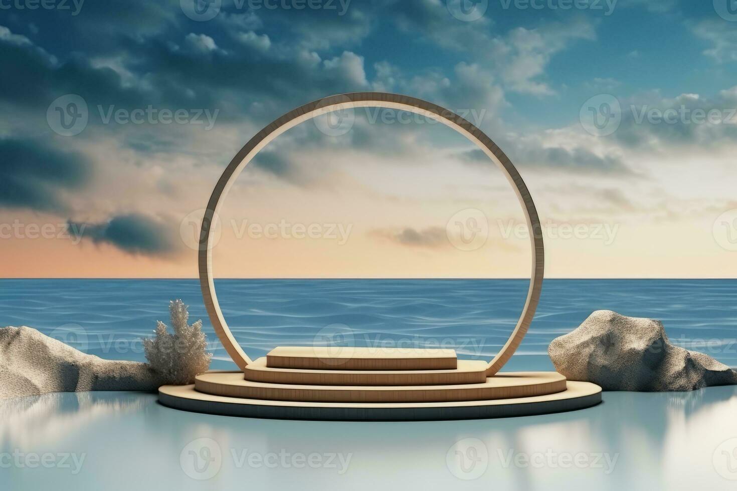 Ai Generative Photo of a podium on the beach for product presentation