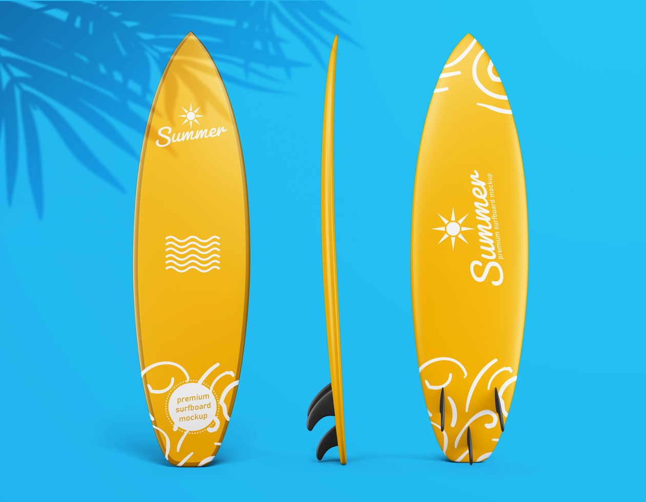 summer sport surfboard editable mockup design template set isolated psd