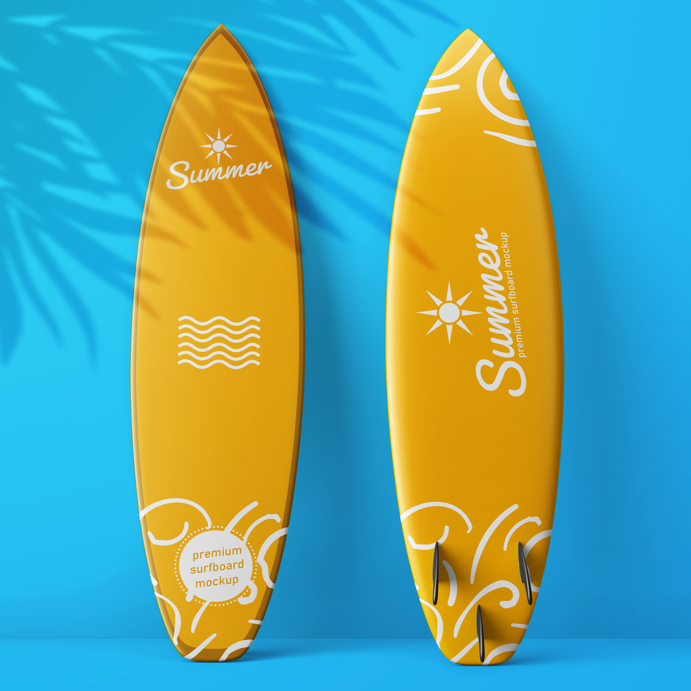 summer sport surfboard editable mockup design template set isolated psd