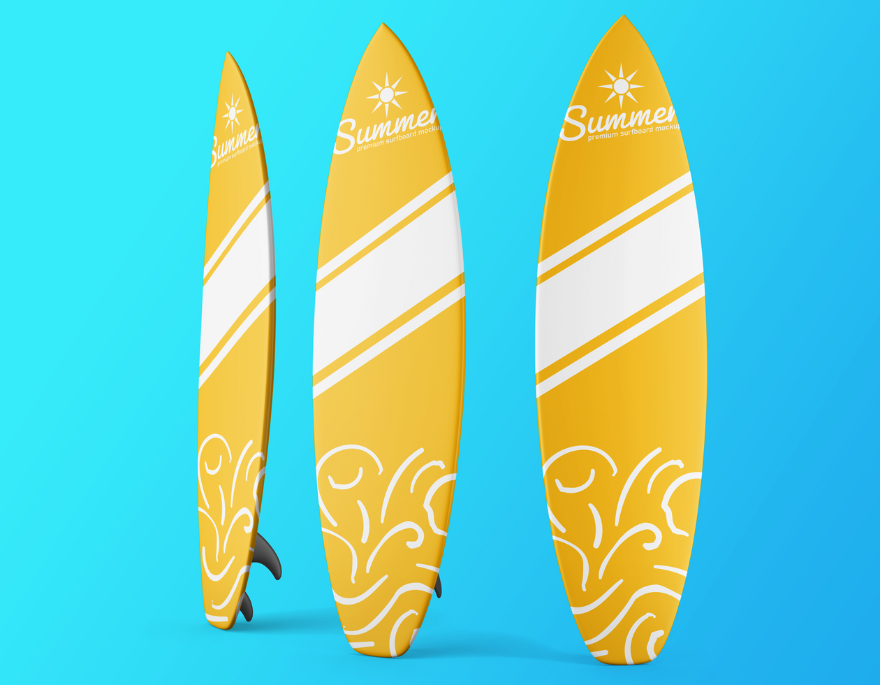 summer sport surfboard editable mockup design template set isolated psd