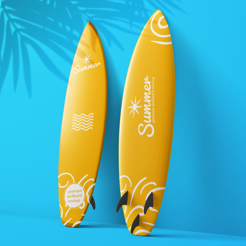 summer sport surfboard editable mockup design template set isolated psd