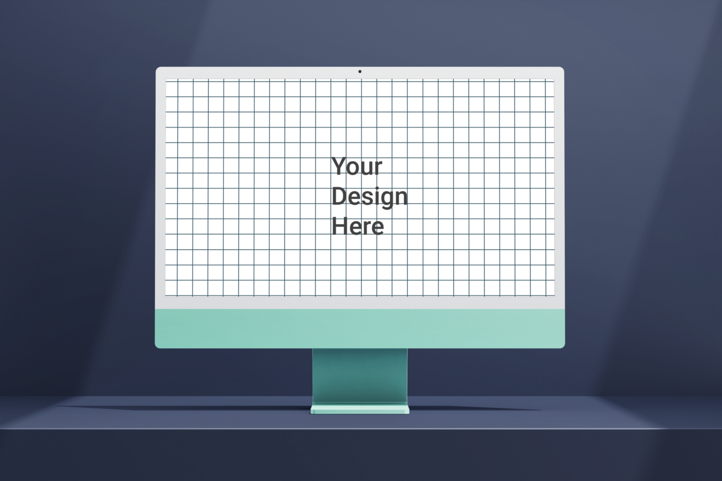 modern 24 inch digital screen display imac 2021 desktop computer editable mockup on podium composition psd