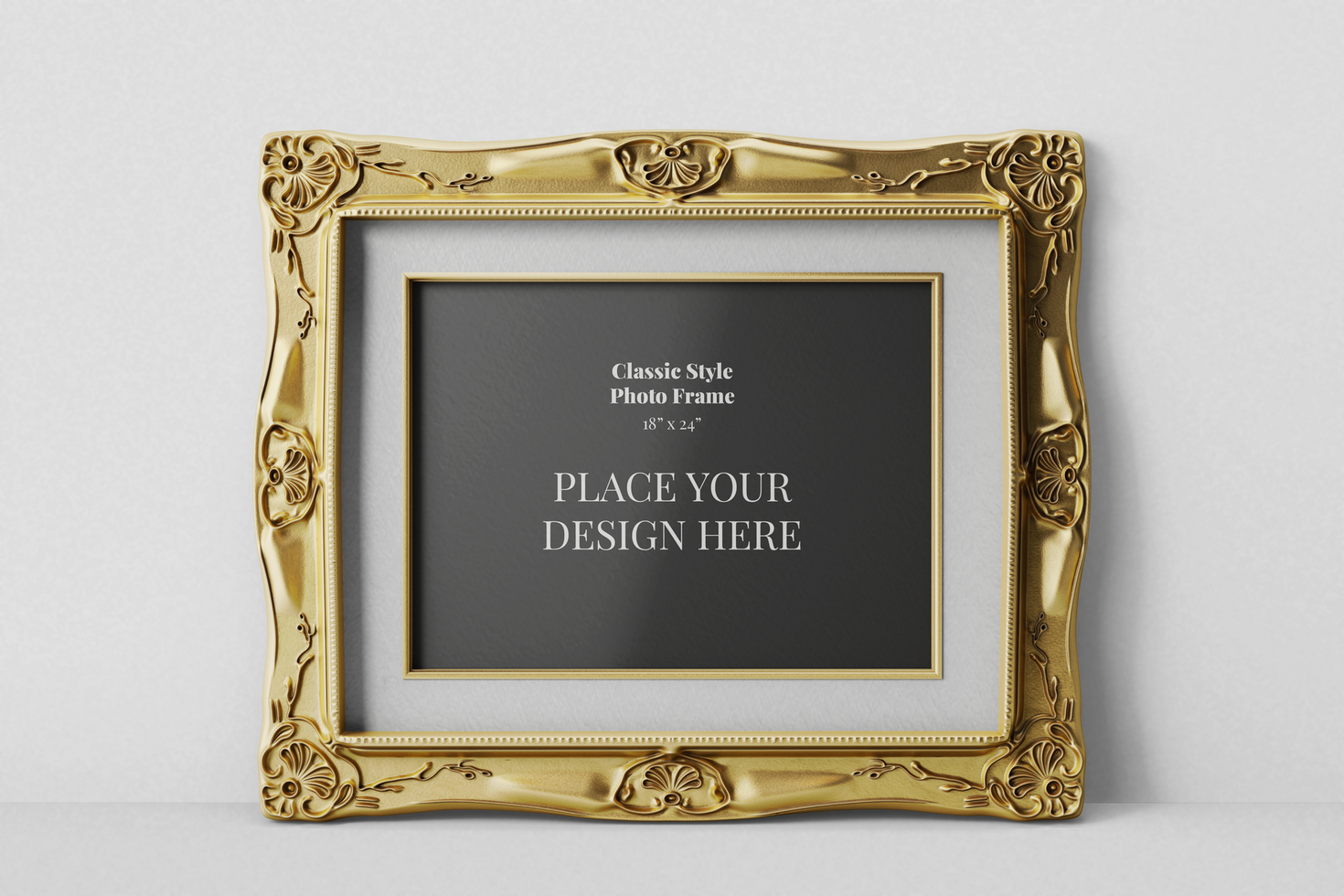 vintage classic elegant theme royal golden landscape wall frame with ornament border realistic mockup 18x24 inch 3d rendering illustration psd