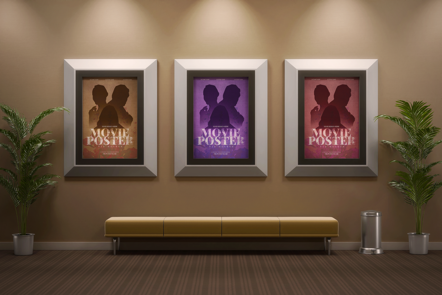 cinema film movie poster 27 x 40 inch size with frame hanging in wall realistic editable mockup template psd