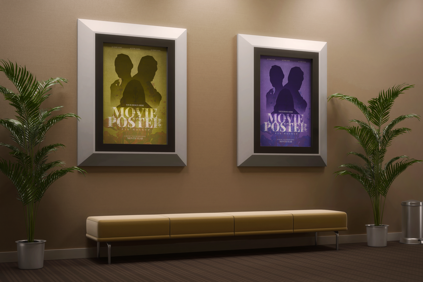 cinema film movie poster 27 x 40 inch size with frame hanging in wall realistic editable mockup template psd