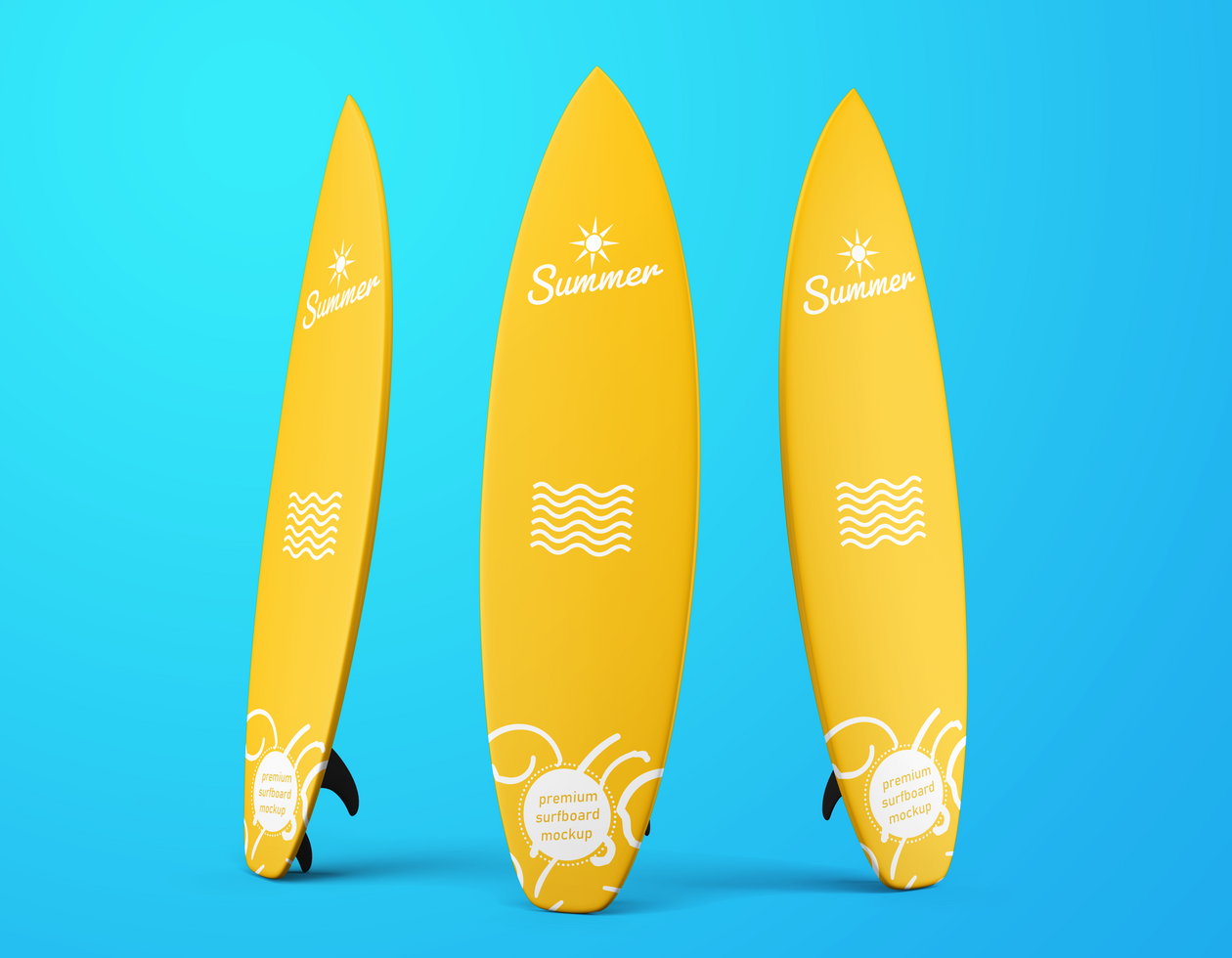 zomer sport surfboard bewerkbare mockup ontwerp sjabloon reeks geïsoleerd psd