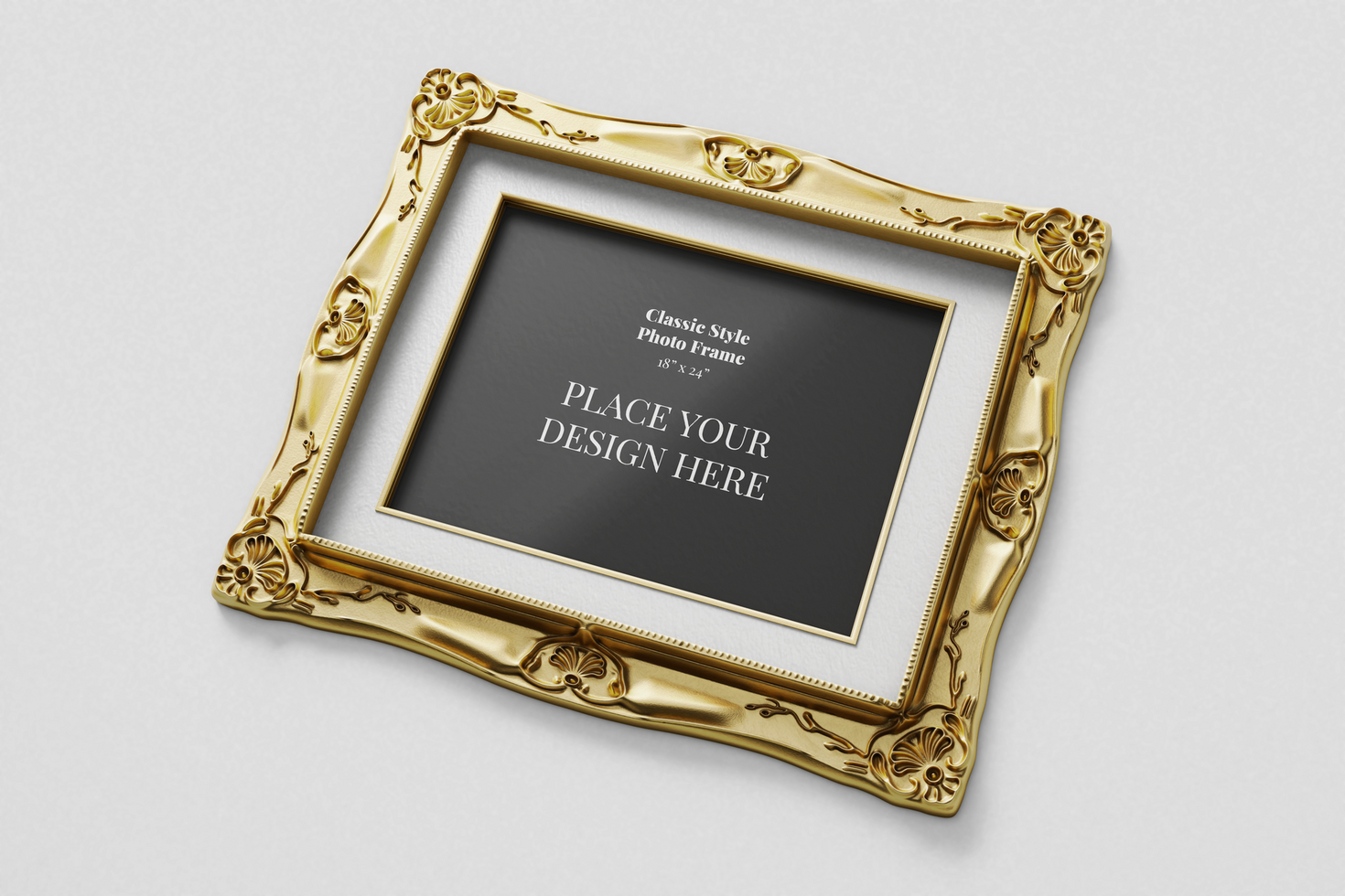 classic luxury ornament style shiny gold picture horizontal frame 18x24 inch realistic mockup 3d rendering illustration psd