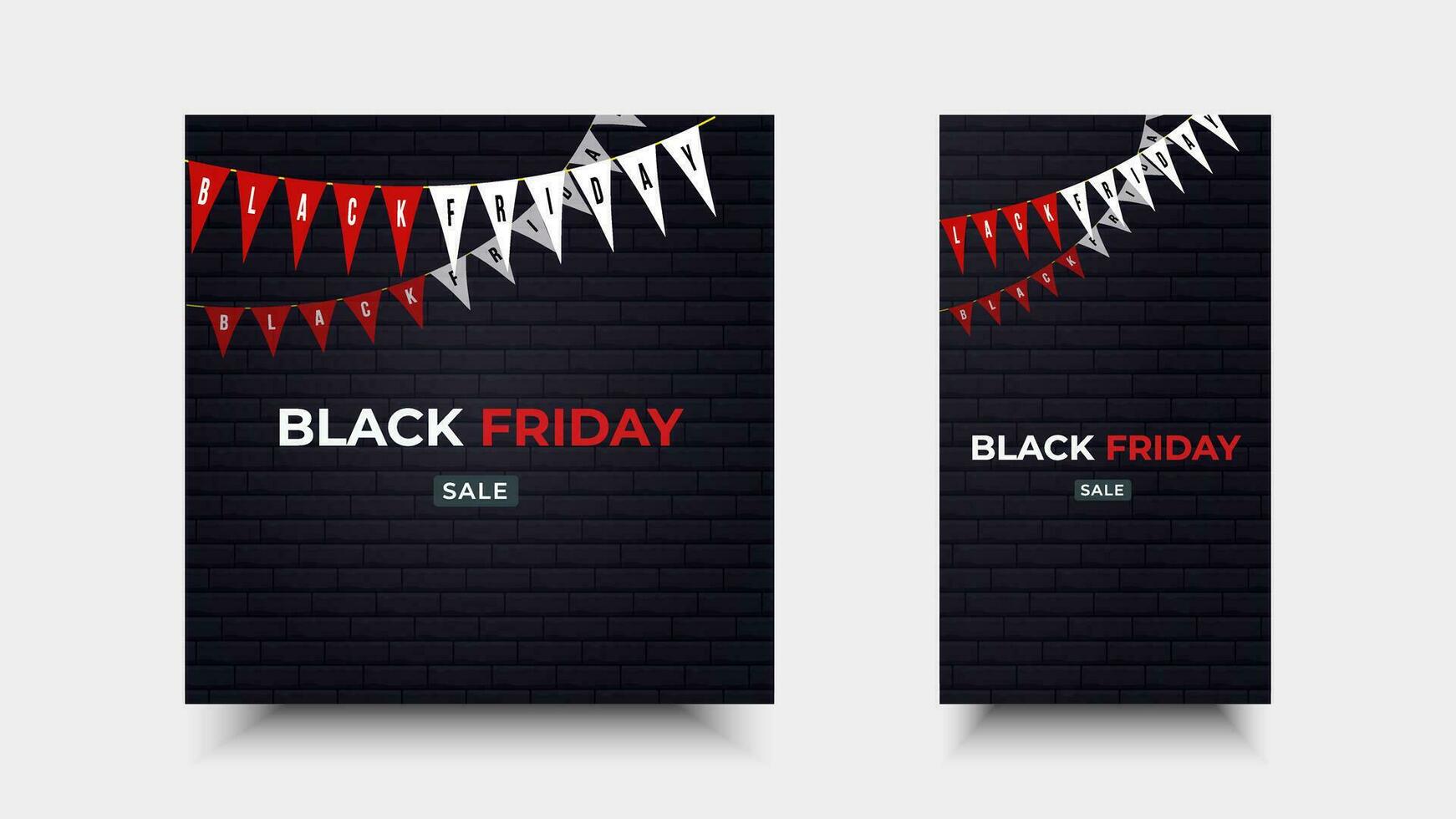 Black friday sale design. Illustration of glowing brick wall and flag ornament for promotion, advertising, banner, background vector