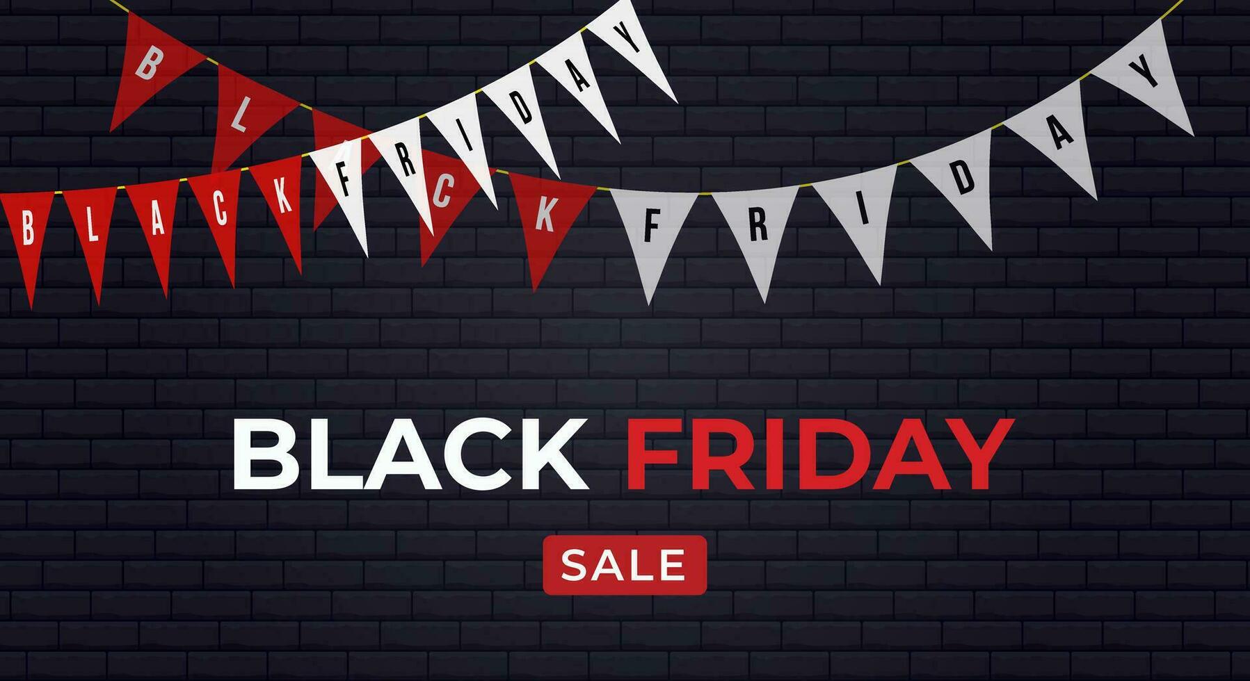 Black friday sale design. Illustration of glowing brick wall and flag ornament for promotion, advertising, banner, background vector
