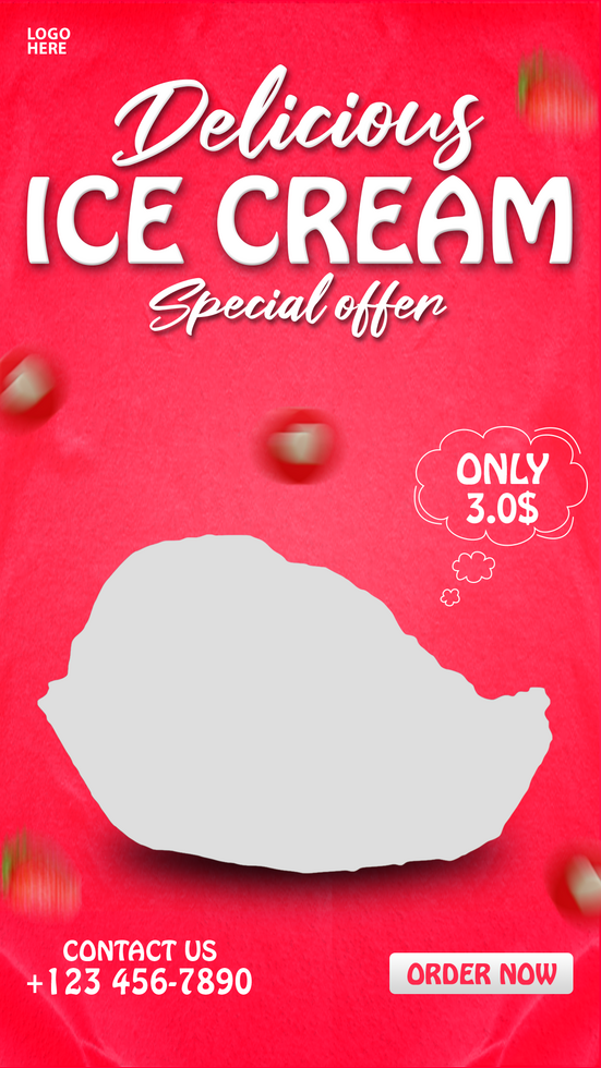 Strawberry ice cream Instagram and Facebook story template psd