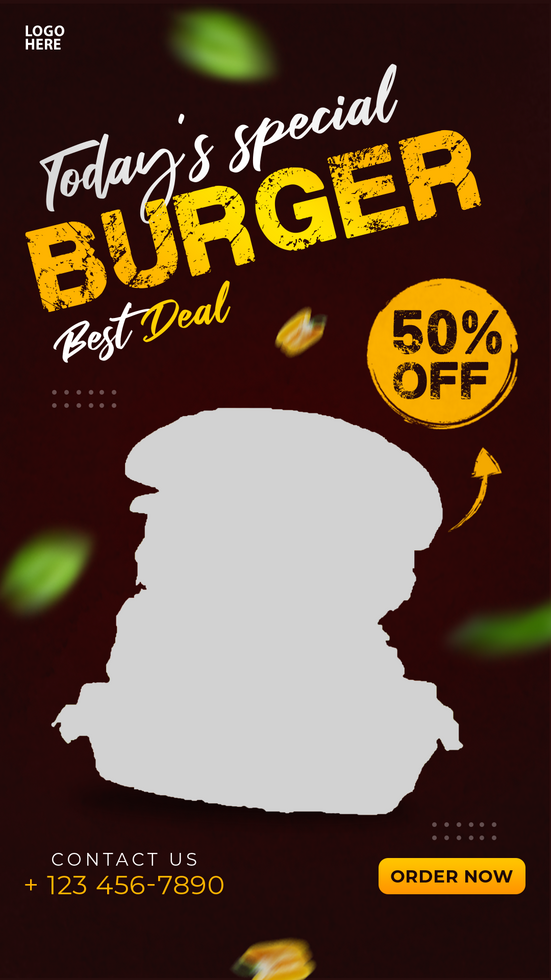 Delicious burger and food menu Instagram and Facebook story post psd