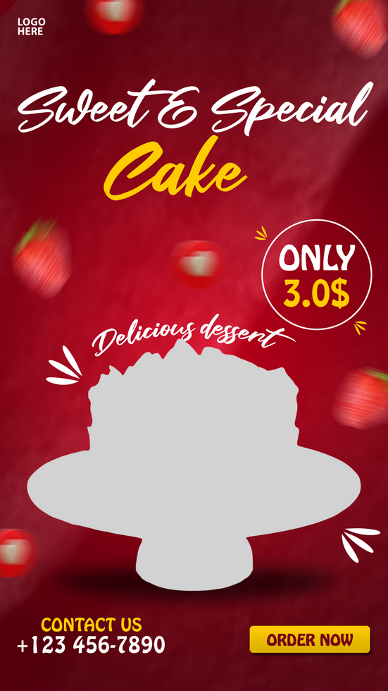 Delicious strawberry cake Instagram and Facebook story post psd