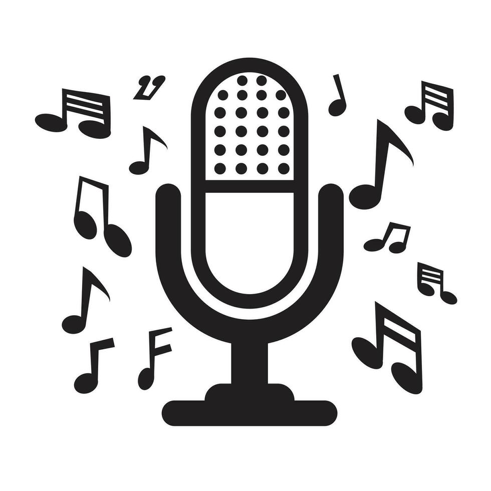 Vintage microphone with separated music notes on white background. Vector illustration EPS 10.