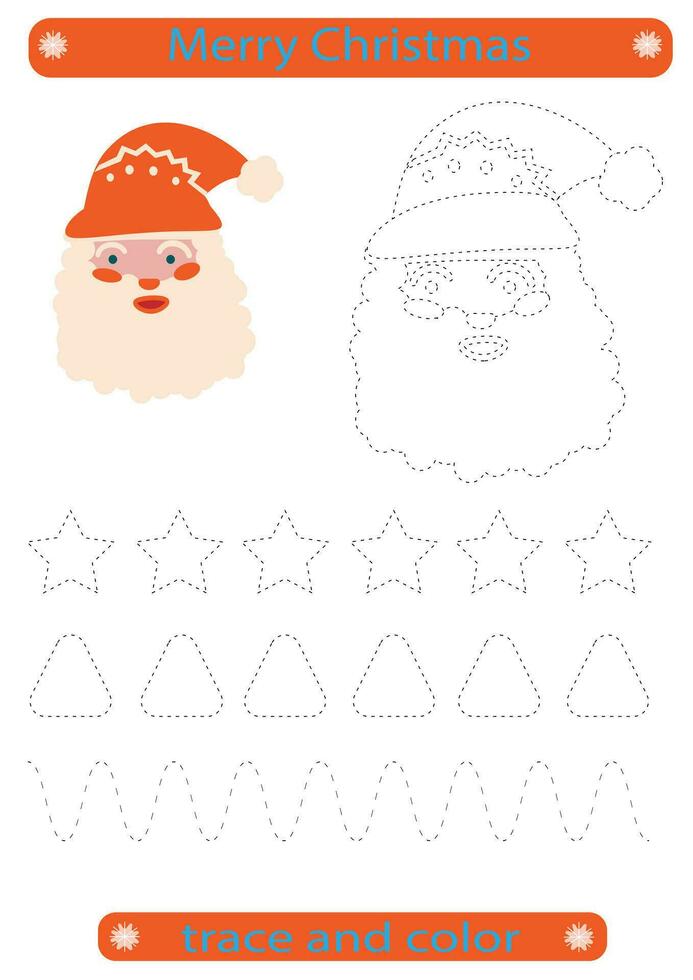 Trace and color. Tracing lines for children. Christmas, Santa Claus, handwriting development practice. Vector Premium EPS10