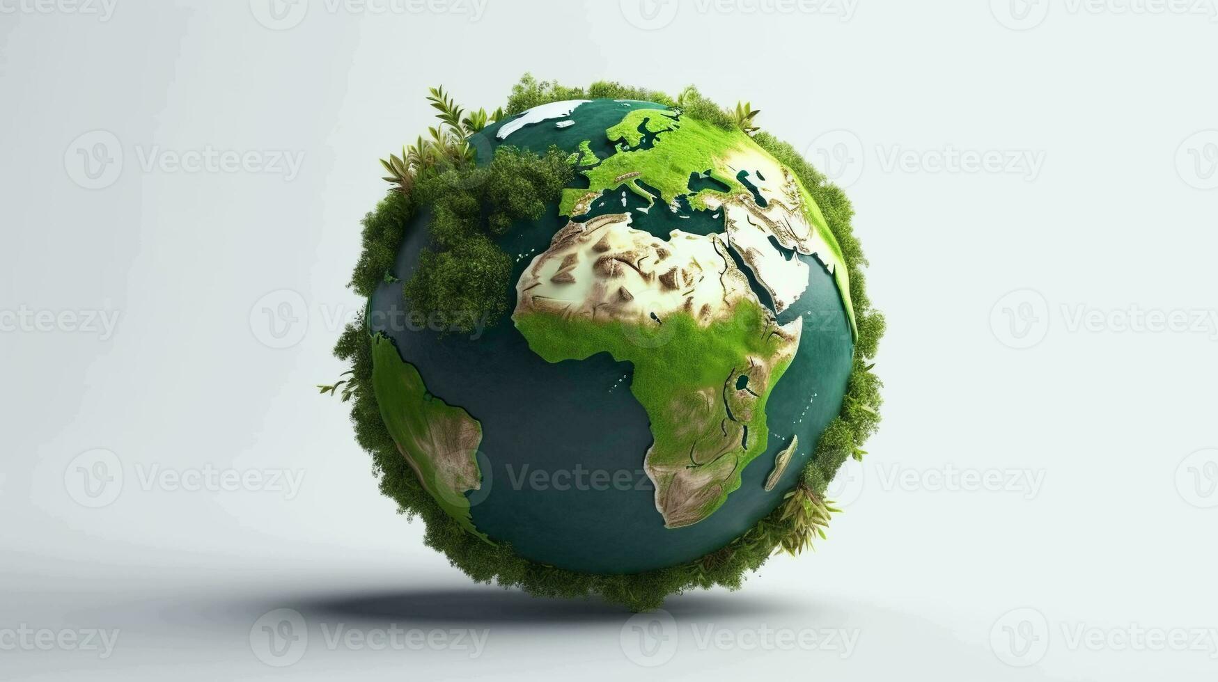 Detailed 3D Earth Render. Green Concept on a Clean White Canvas photo