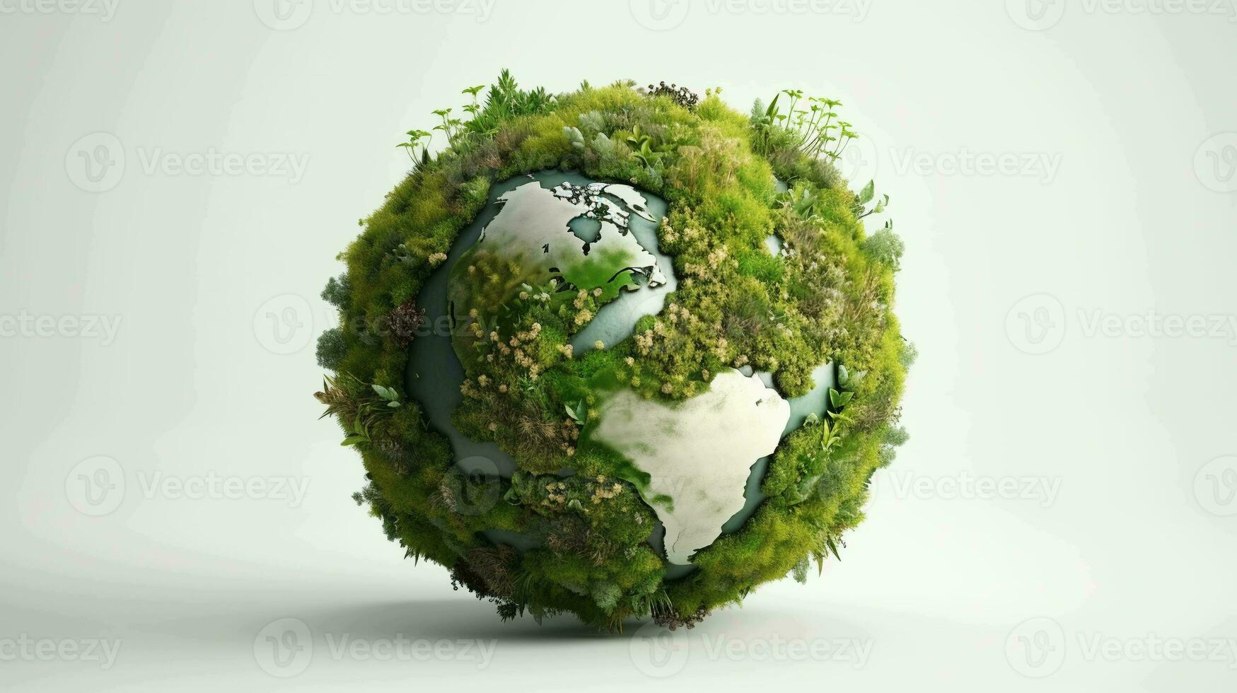 Detailed 3D Earth Render. Green Concept on a Clean White Canvas photo