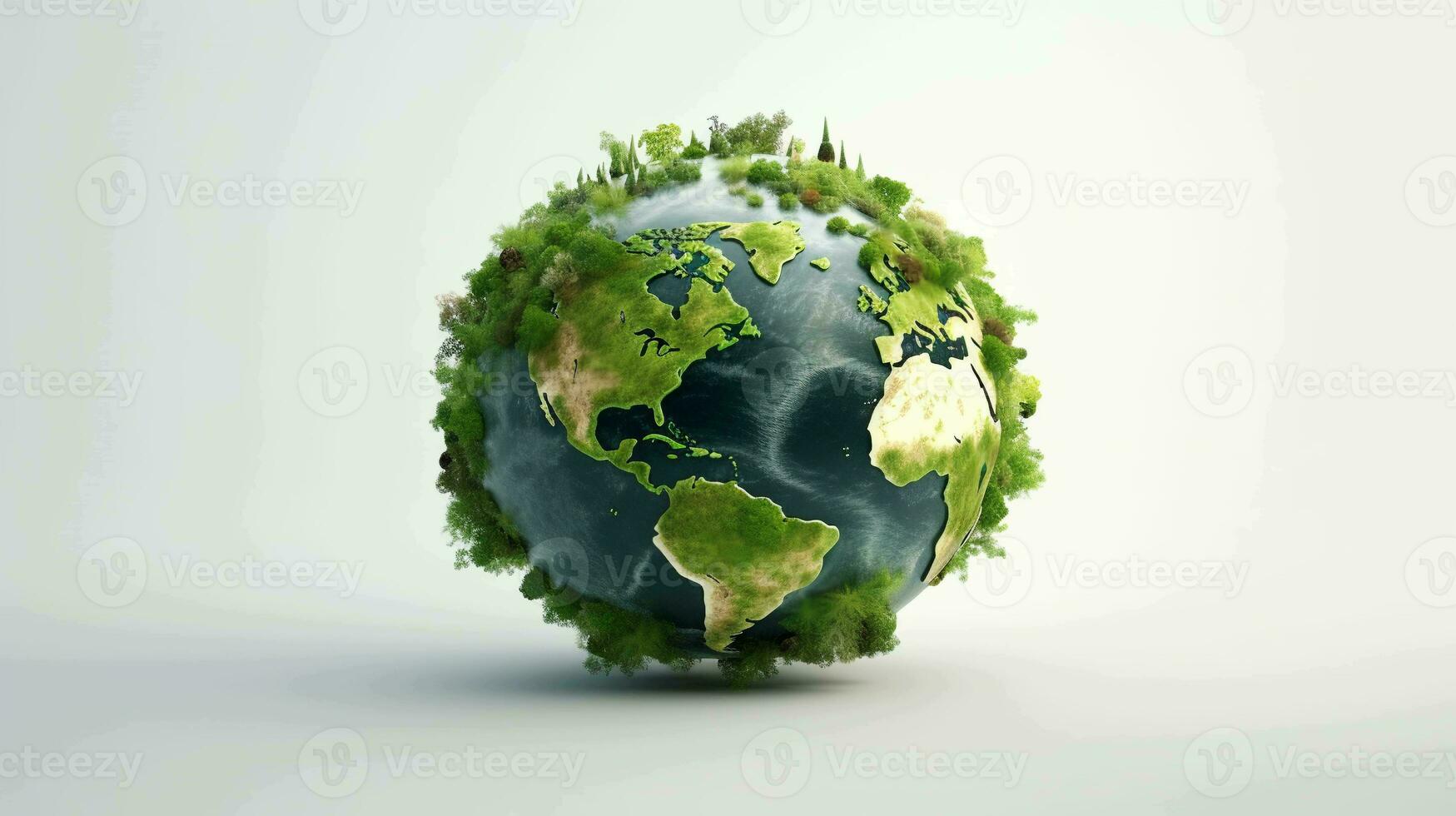 Detailed 3D Earth Render. Green Concept on a Clean White Canvas photo