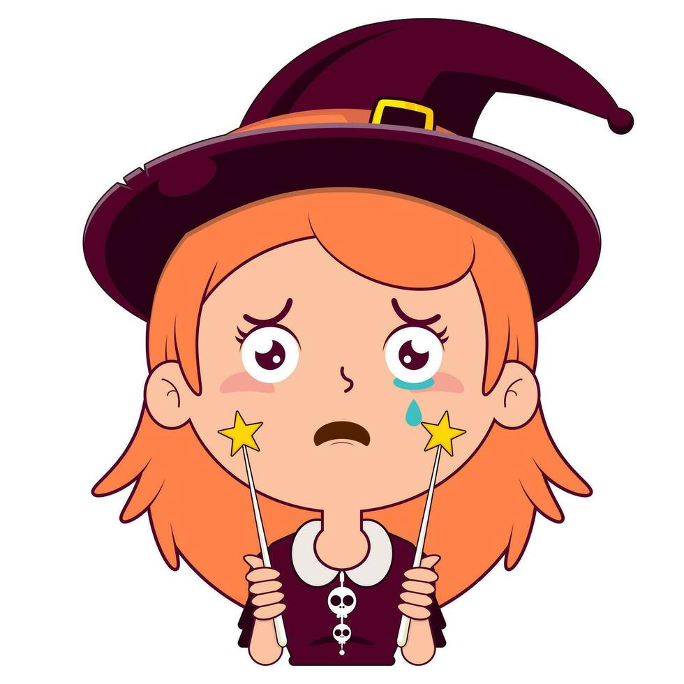 witch holding magic wand crying and scared face cartoon cute vector