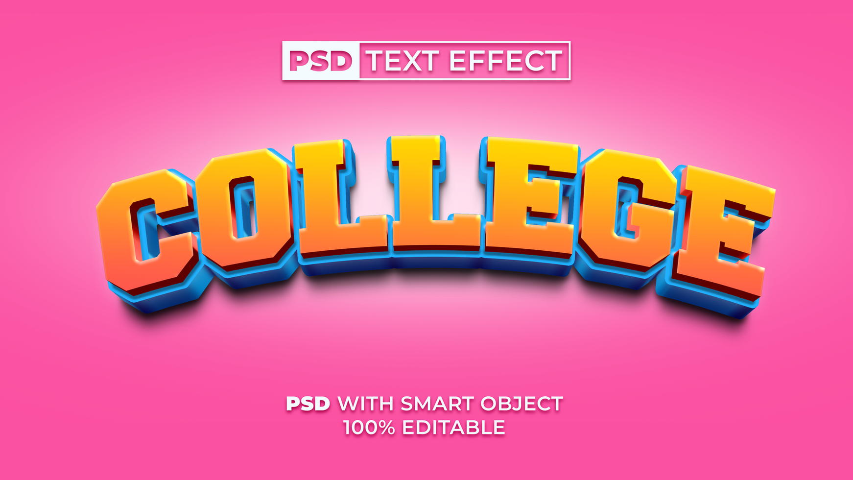 3D College Text Effect Style. Editable Text Effect. psd