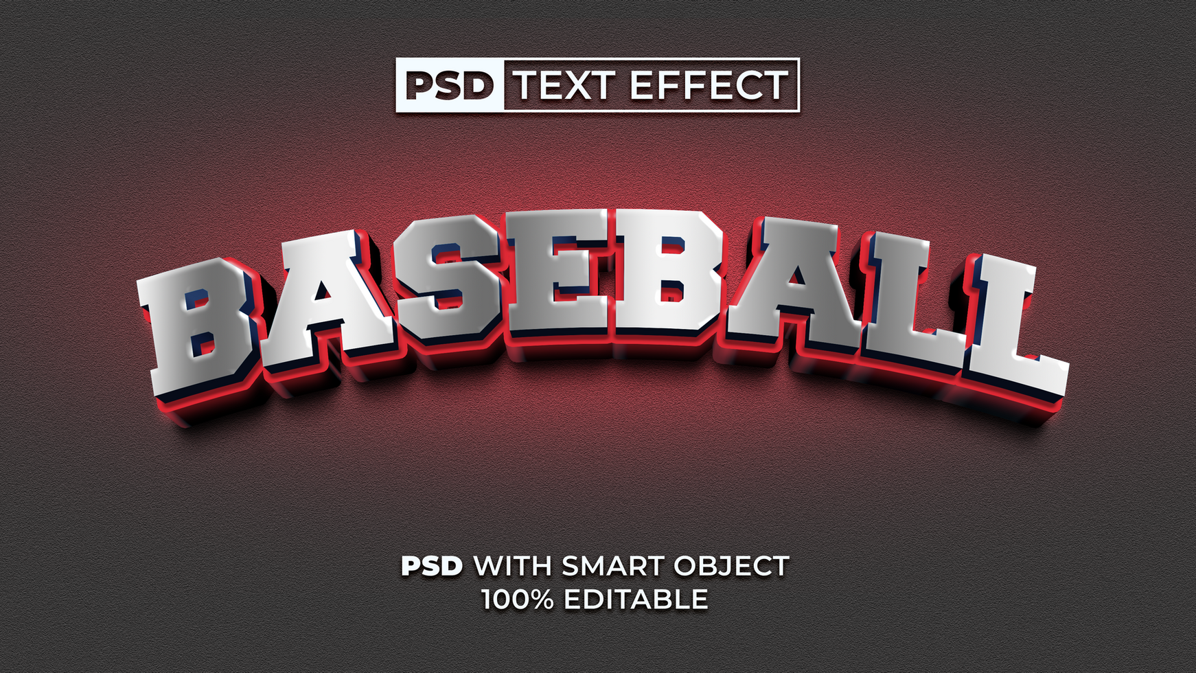 Baseball 3D Text Effect Curved Style. Editable Text Effect. psd