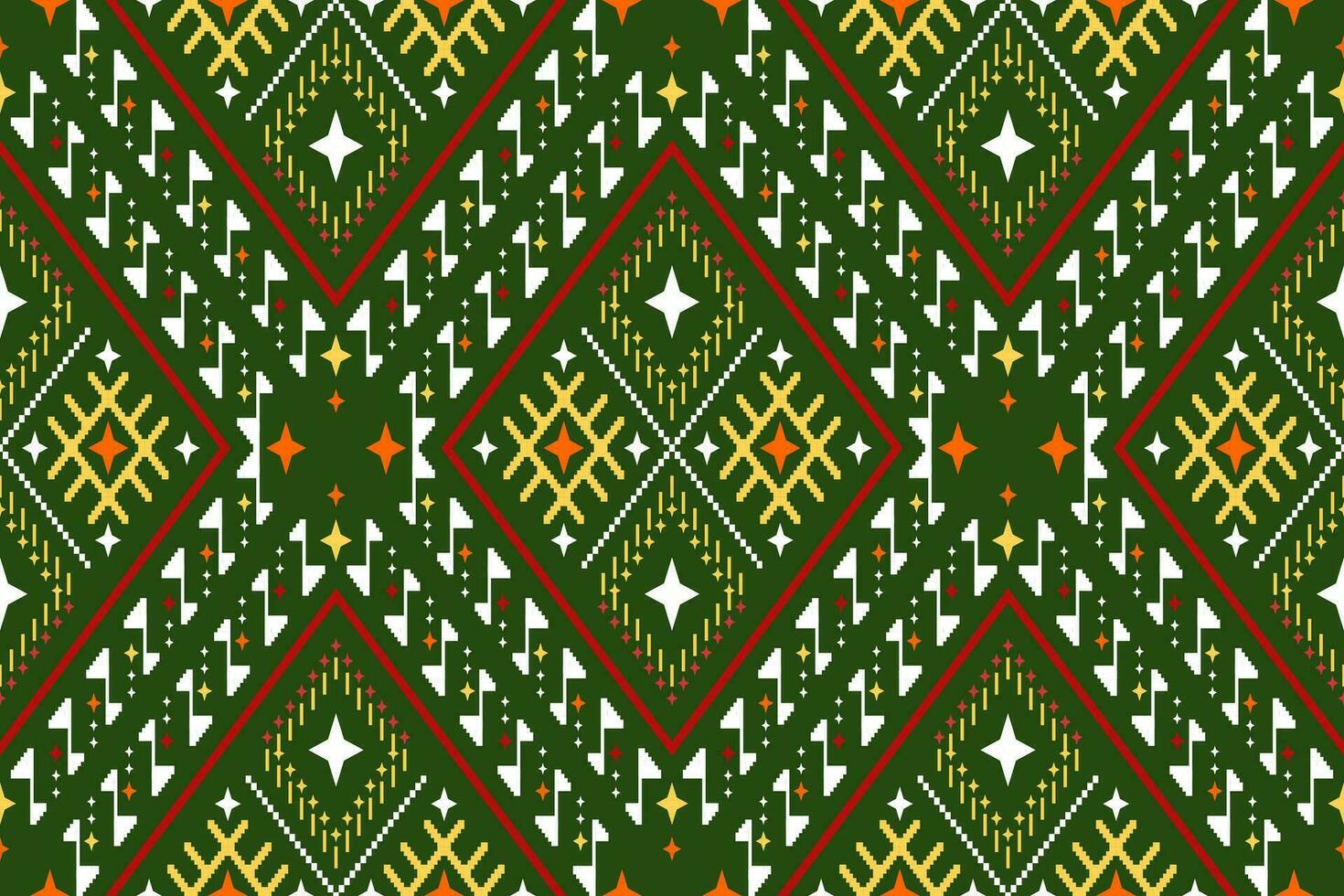 Green Cross stitch colorful geometric traditional ethnic pattern Ikat seamless pattern border abstract design for fabric print cloth dress carpet curtains and sarong Aztec African Indian Indonesian vector