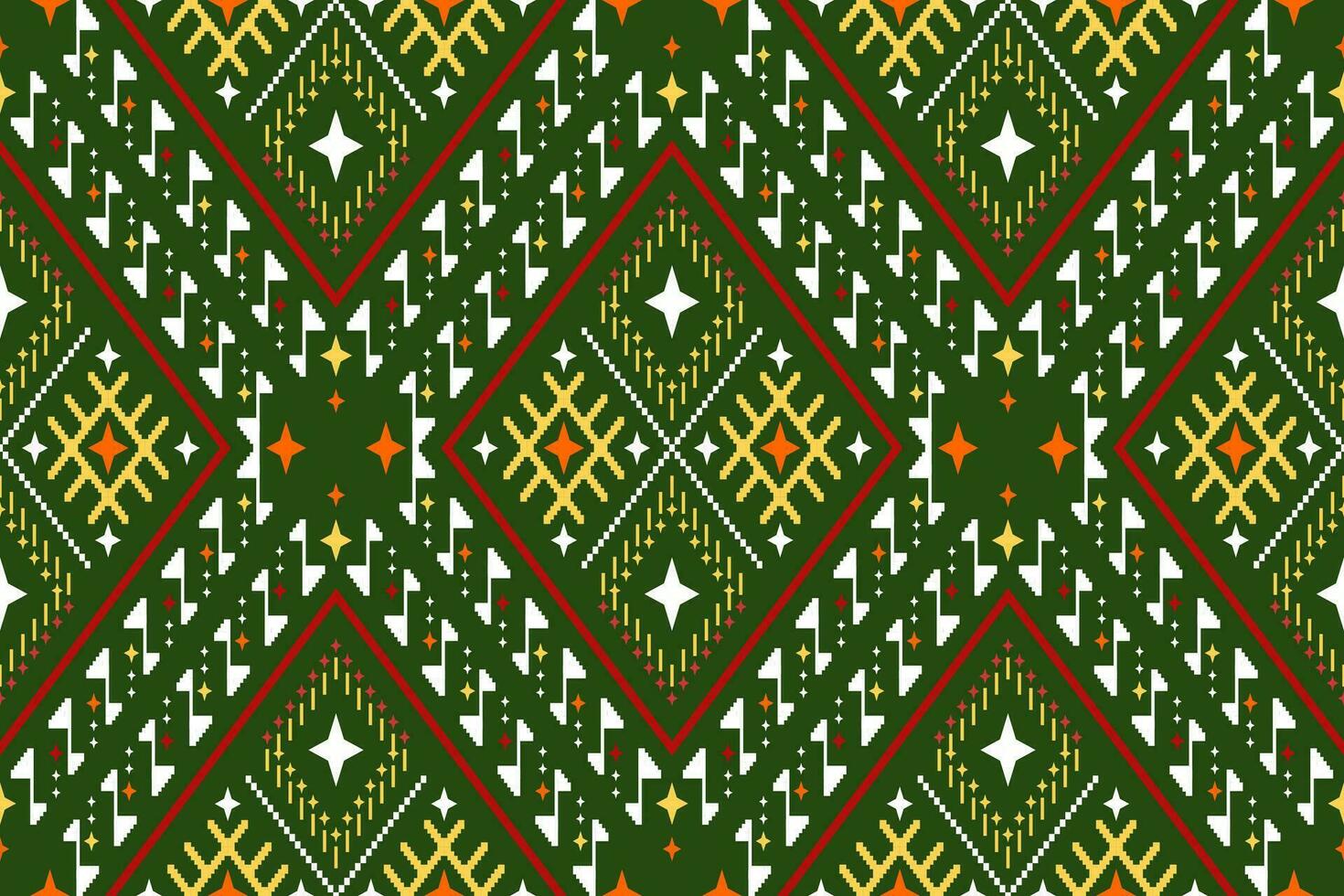 Green Cross stitch colorful geometric traditional ethnic pattern Ikat seamless pattern border abstract design for fabric print cloth dress carpet curtains and sarong Aztec African Indian Indonesian vector