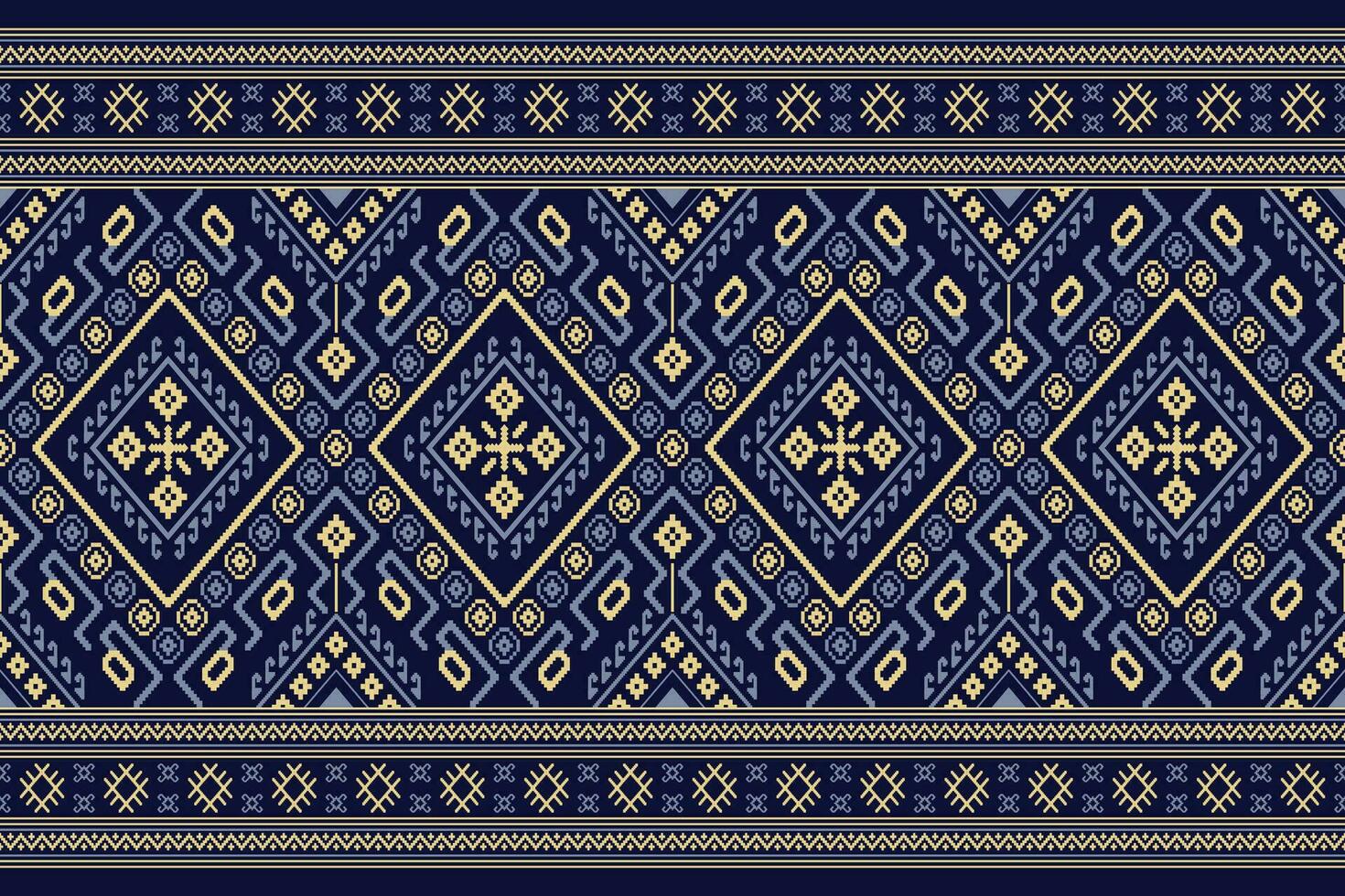 Indigo navy blue geometric traditional ethnic pattern Ikat seamless pattern border abstract design for fabric print cloth dress carpet curtains and sarong Aztec African Indian Indonesian vector